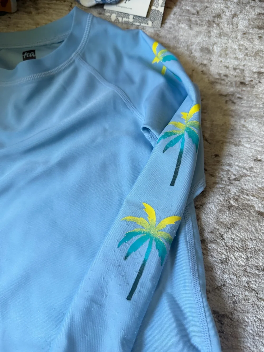4T - Tea Collection Light Blue Rashguard Top with Tropical Palm Print